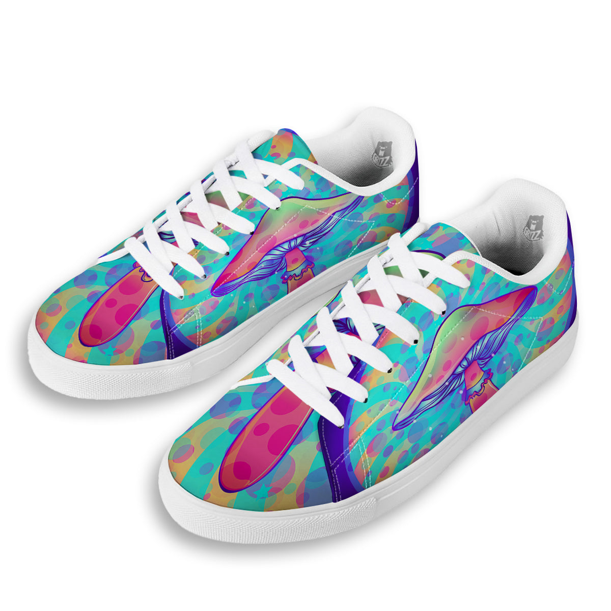Mushrooms Psychedelic Print White Low Top Sneakers-grizzshop