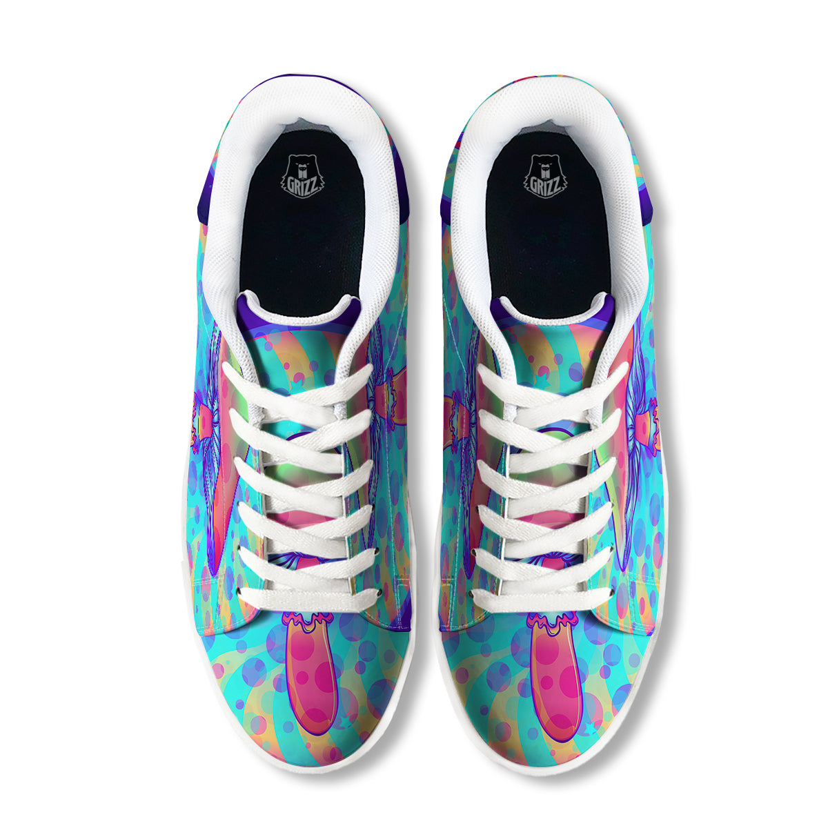 Mushrooms Psychedelic Print White Low Top Sneakers-grizzshop