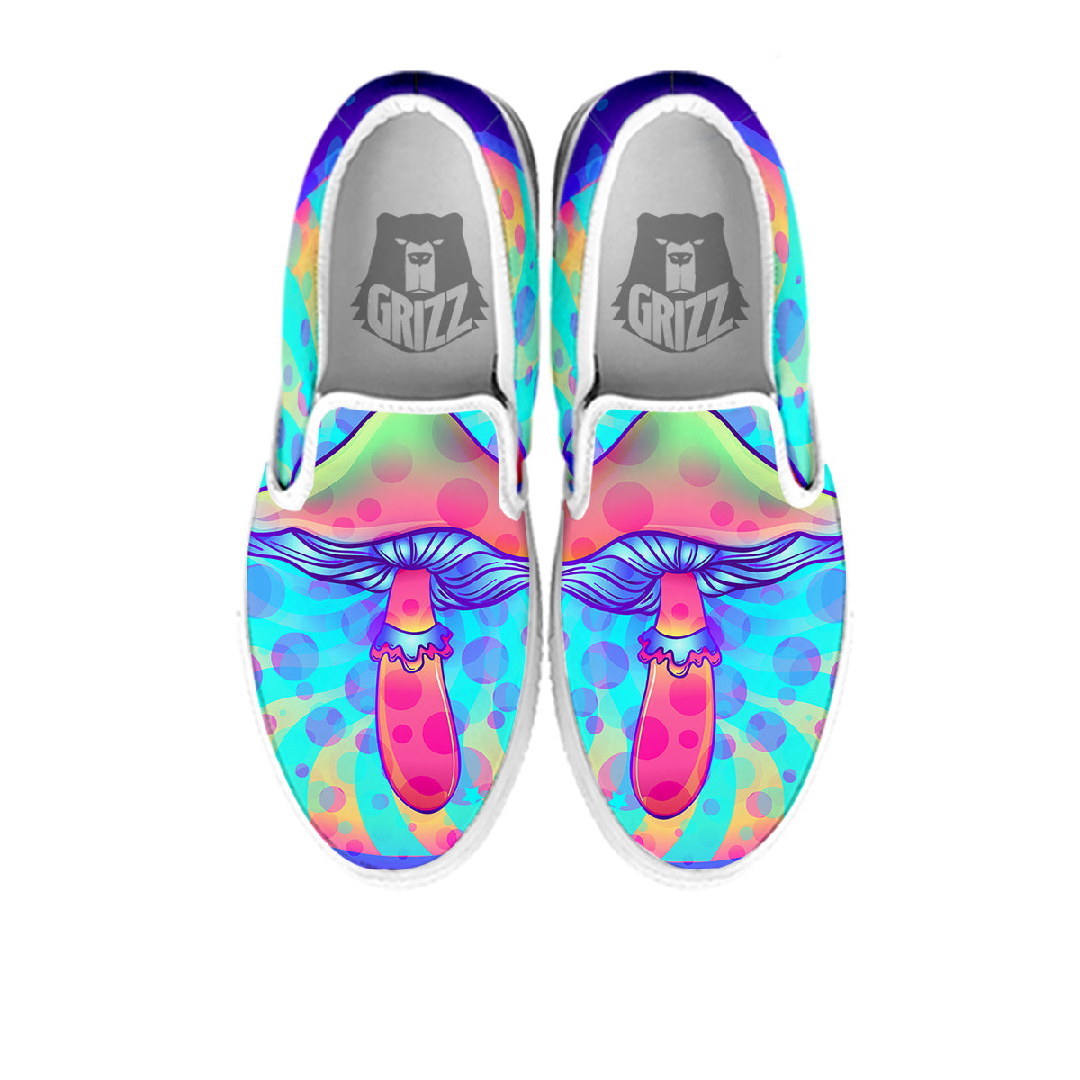 Mushrooms Psychedelic Print White Slip On Shoes-grizzshop