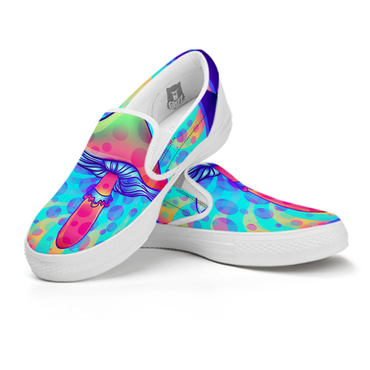 Mushrooms Psychedelic Print White Slip On Shoes-grizzshop