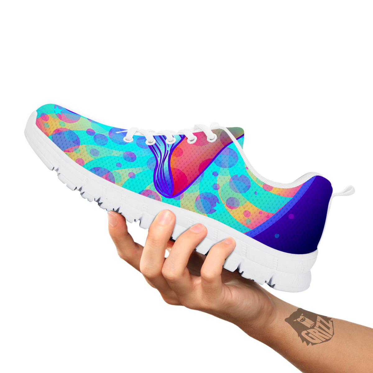 Mushrooms Psychedelic Print White Sneaker-grizzshop