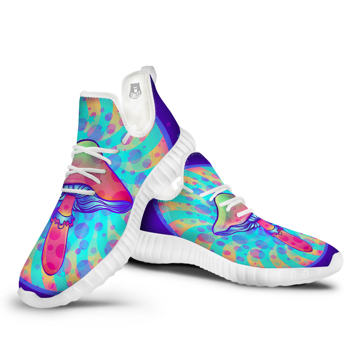 Mushrooms Psychedelic Print White Walking Shoes-grizzshop