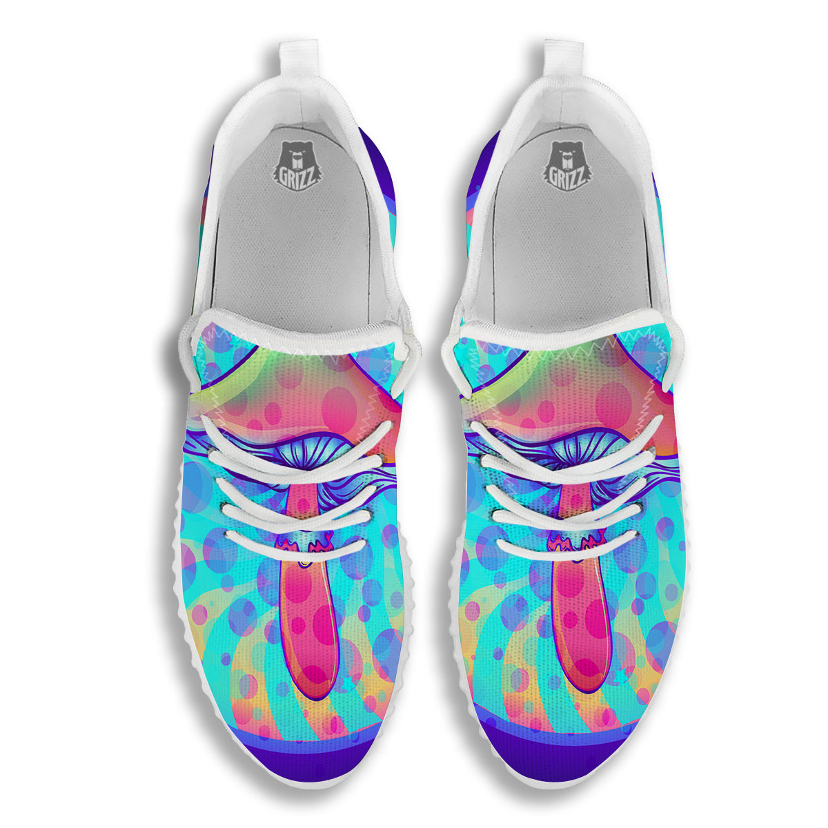 Mushrooms Psychedelic Print White Walking Shoes-grizzshop