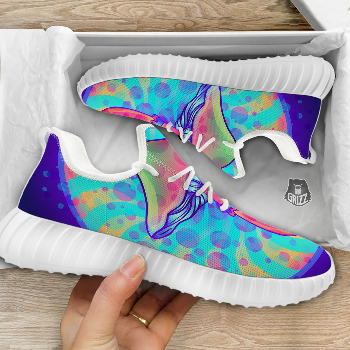 Mushrooms Psychedelic Print White Walking Shoes-grizzshop