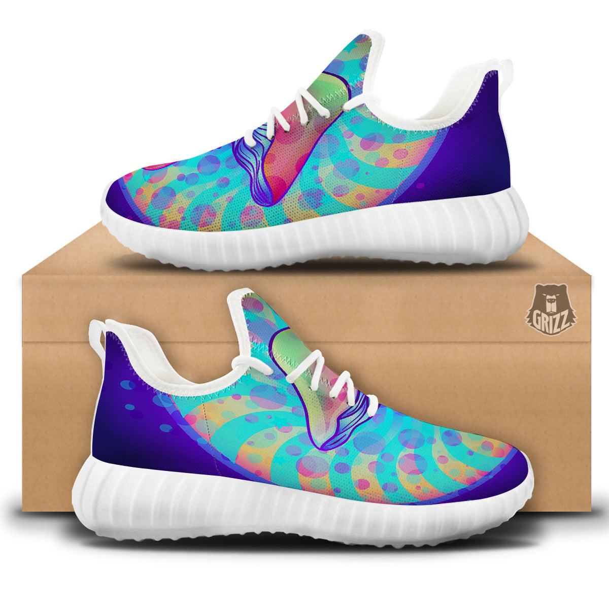 Mushrooms Psychedelic Print White Walking Shoes-grizzshop