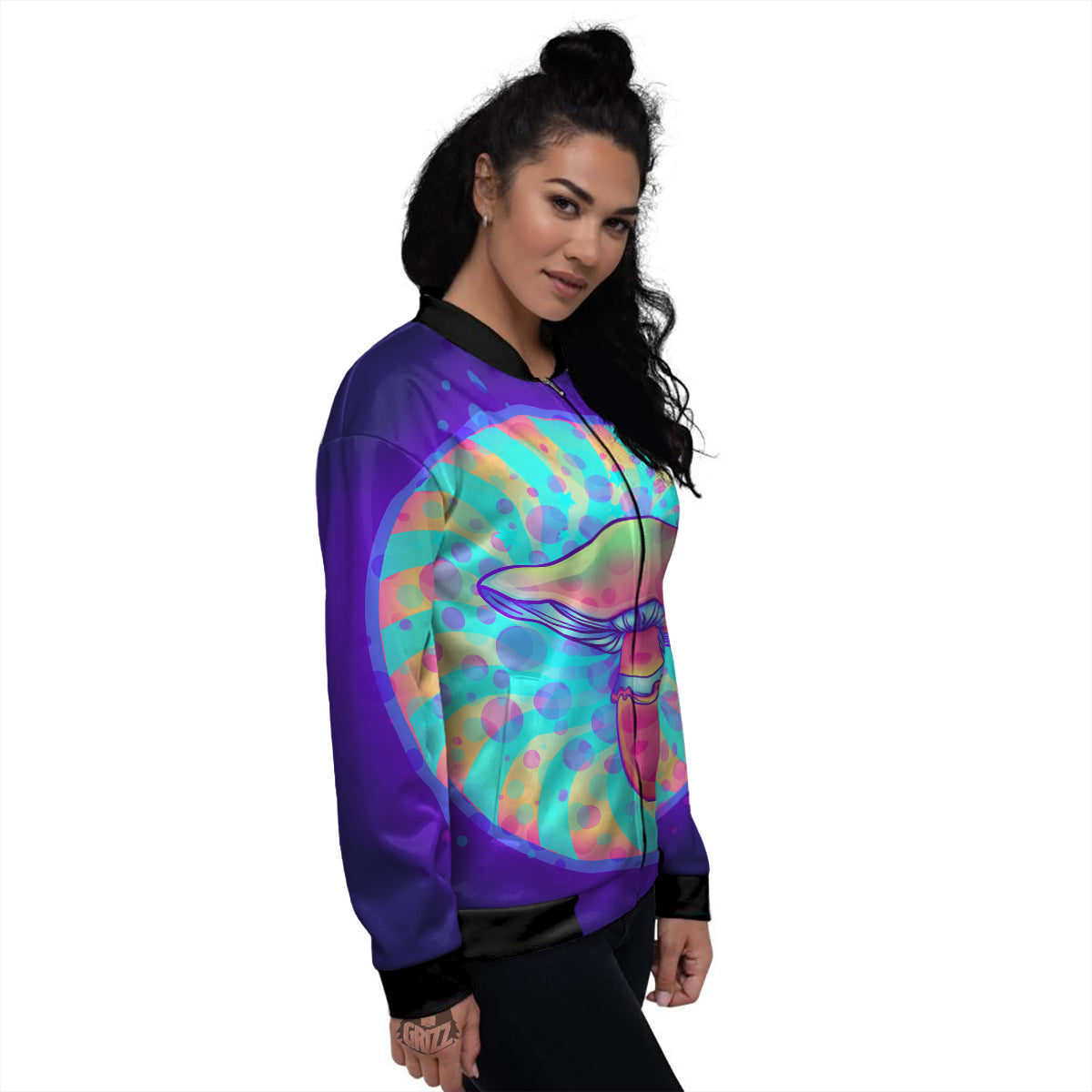 Mushrooms Psychedelic Print Women's Bomber Jacket-grizzshop