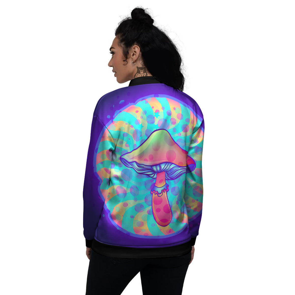 Mushrooms Psychedelic Print Women's Bomber Jacket-grizzshop