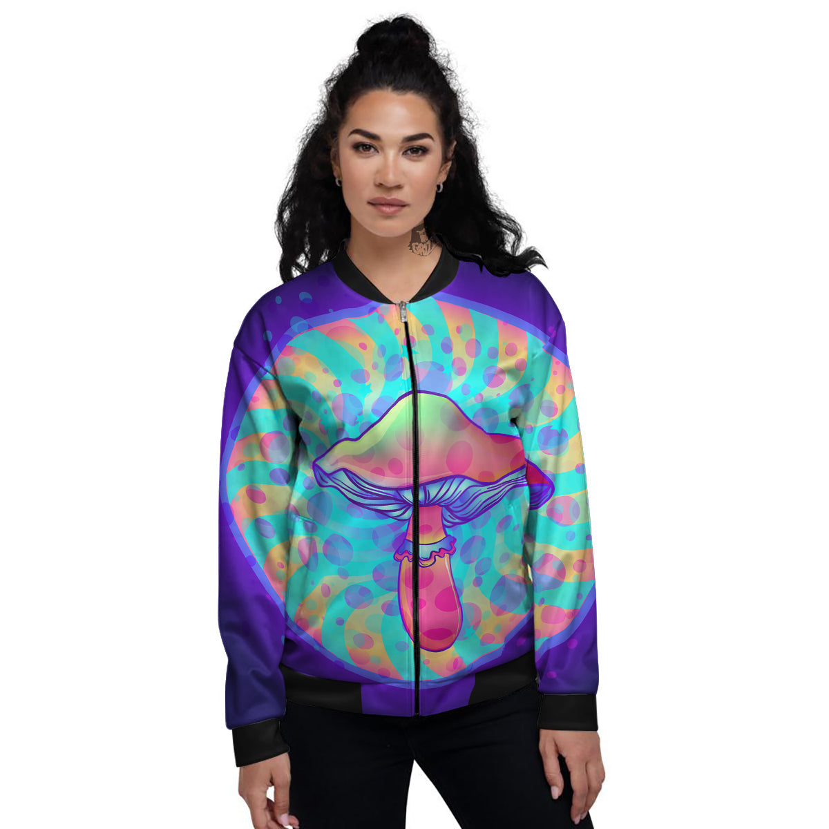 Mushrooms Psychedelic Print Women's Bomber Jacket-grizzshop