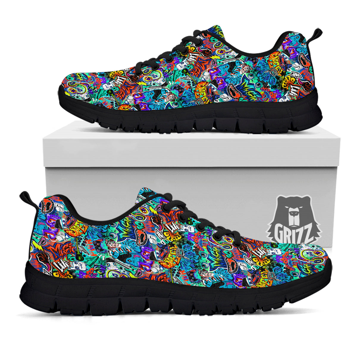 Music Abstract Print Pattern Black Sneaker-grizzshop