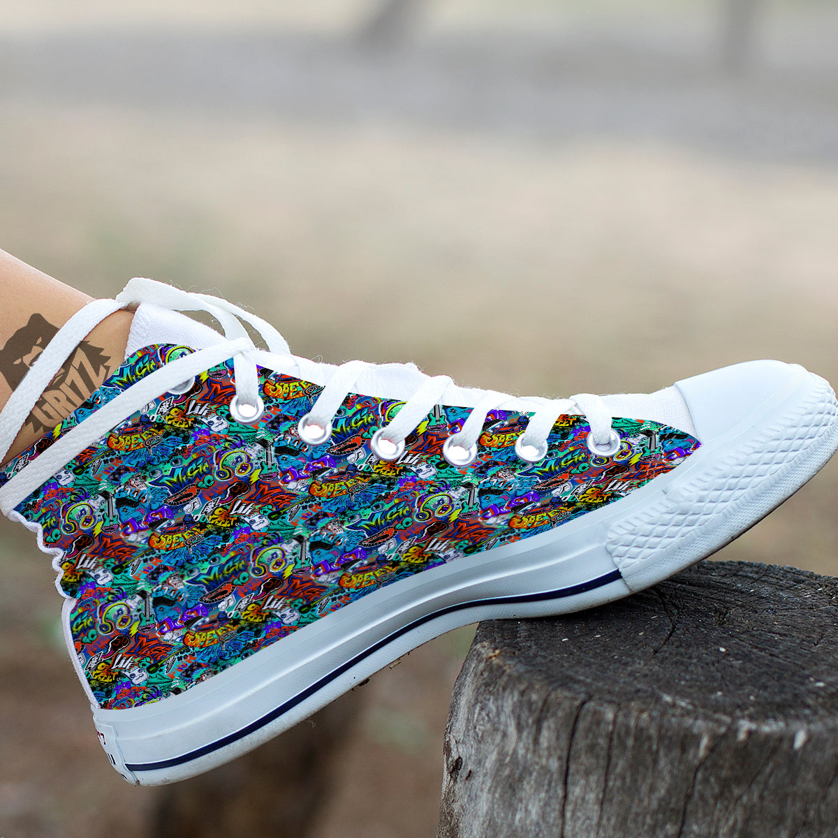 Music Abstract Print Pattern White High Top Shoes-grizzshop