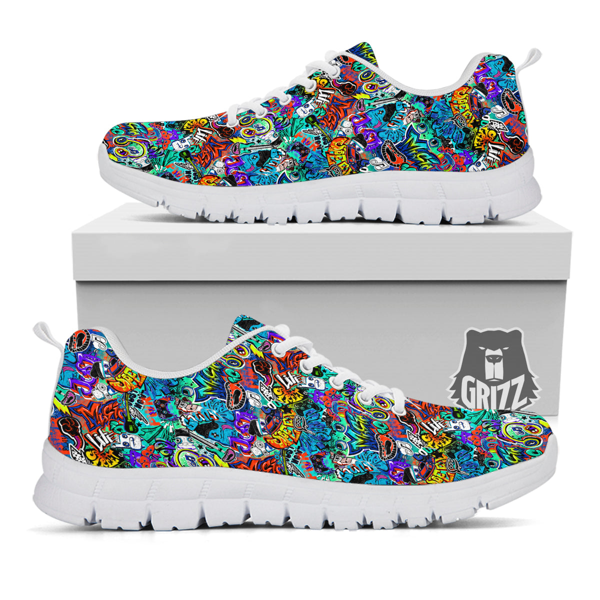 Music Abstract Print Pattern White Sneaker-grizzshop