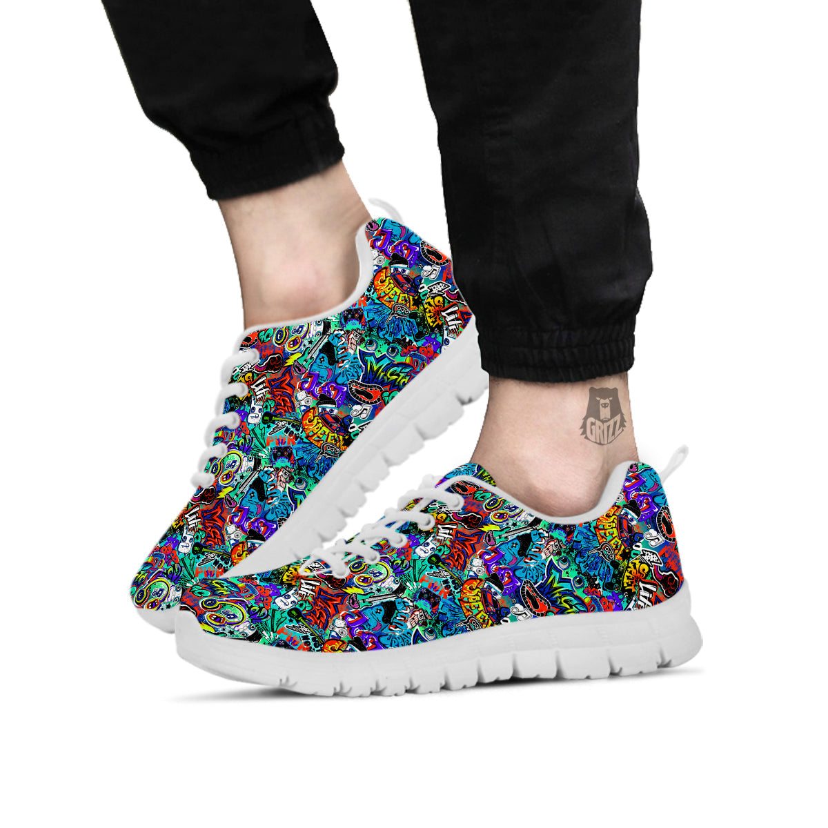 Music Abstract Print Pattern White Sneaker-grizzshop