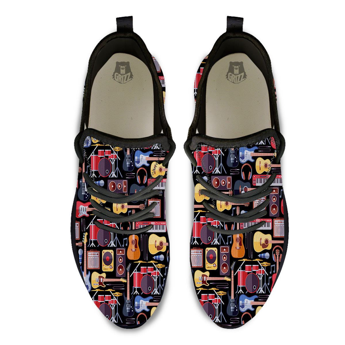 Music Instruments Print Pattern Black Athletic Shoes-grizzshop