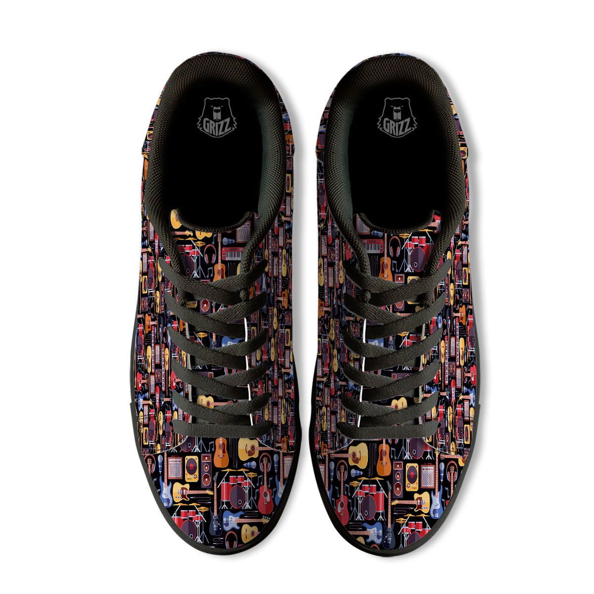 Music Instruments Print Pattern Black Low Top Sneakers-grizzshop