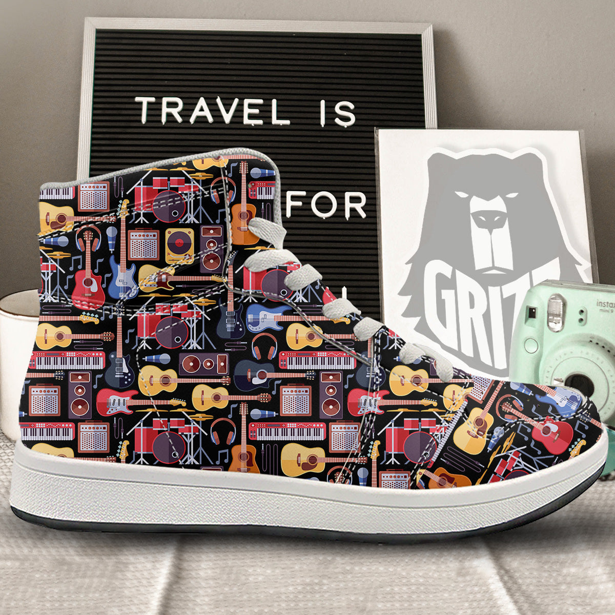 Music Instruments Print Pattern High Top Sneakers-grizzshop