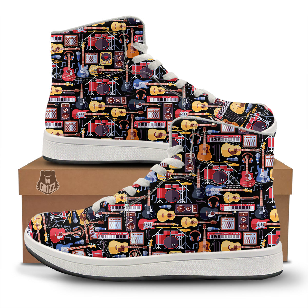 Music Instruments Print Pattern High Top Sneakers-grizzshop