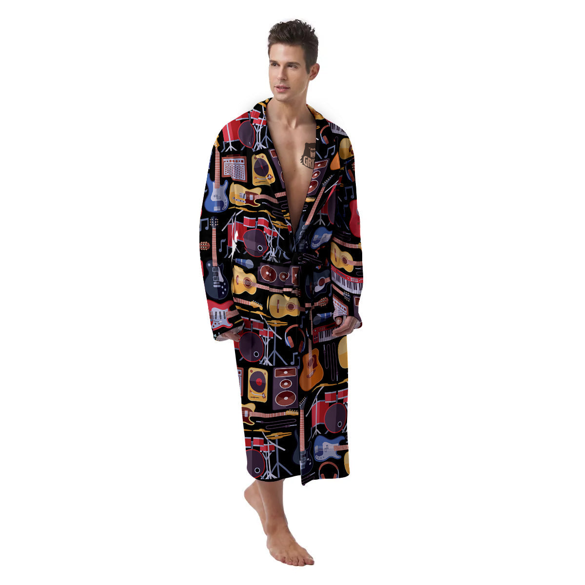 Music Instruments Print Pattern Men's Robe-grizzshop