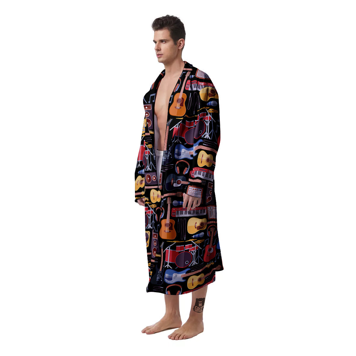 Music Instruments Print Pattern Men's Robe-grizzshop
