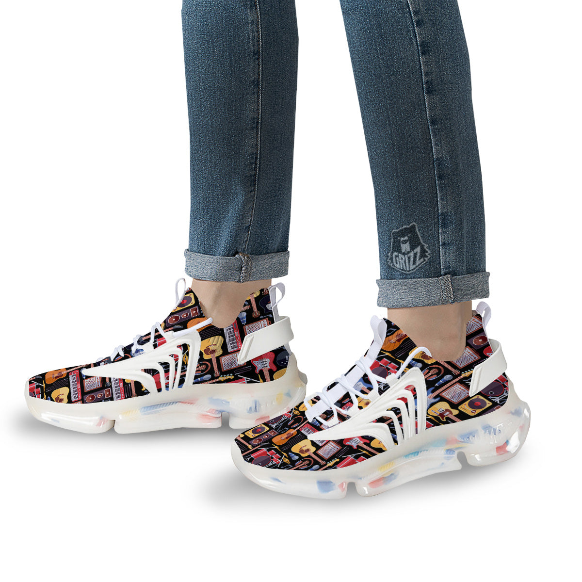Music Instruments Print Pattern White Gym Shoes-grizzshop