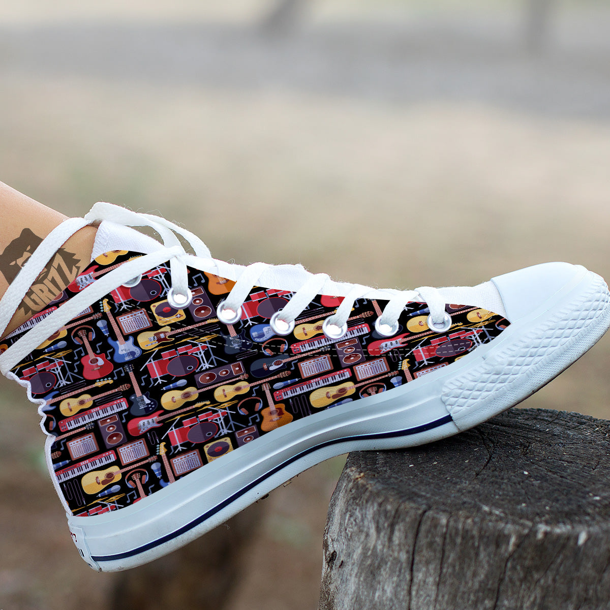 Music Instruments Print Pattern White High Top Shoes-grizzshop