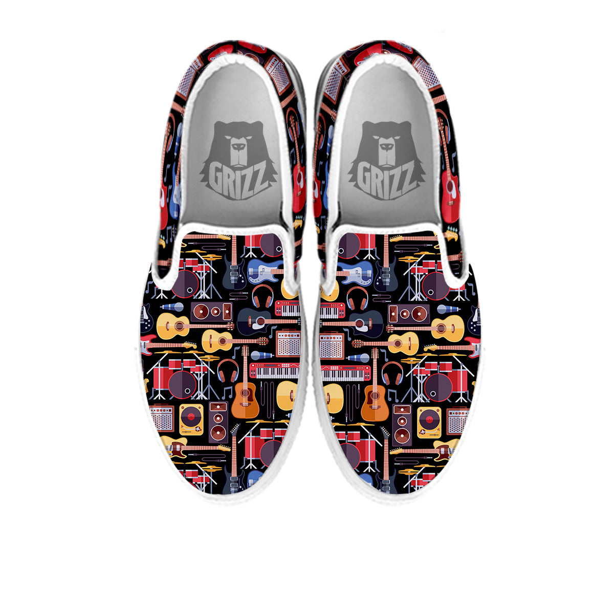 Music Instruments Print Pattern White Slip On Shoes-grizzshop