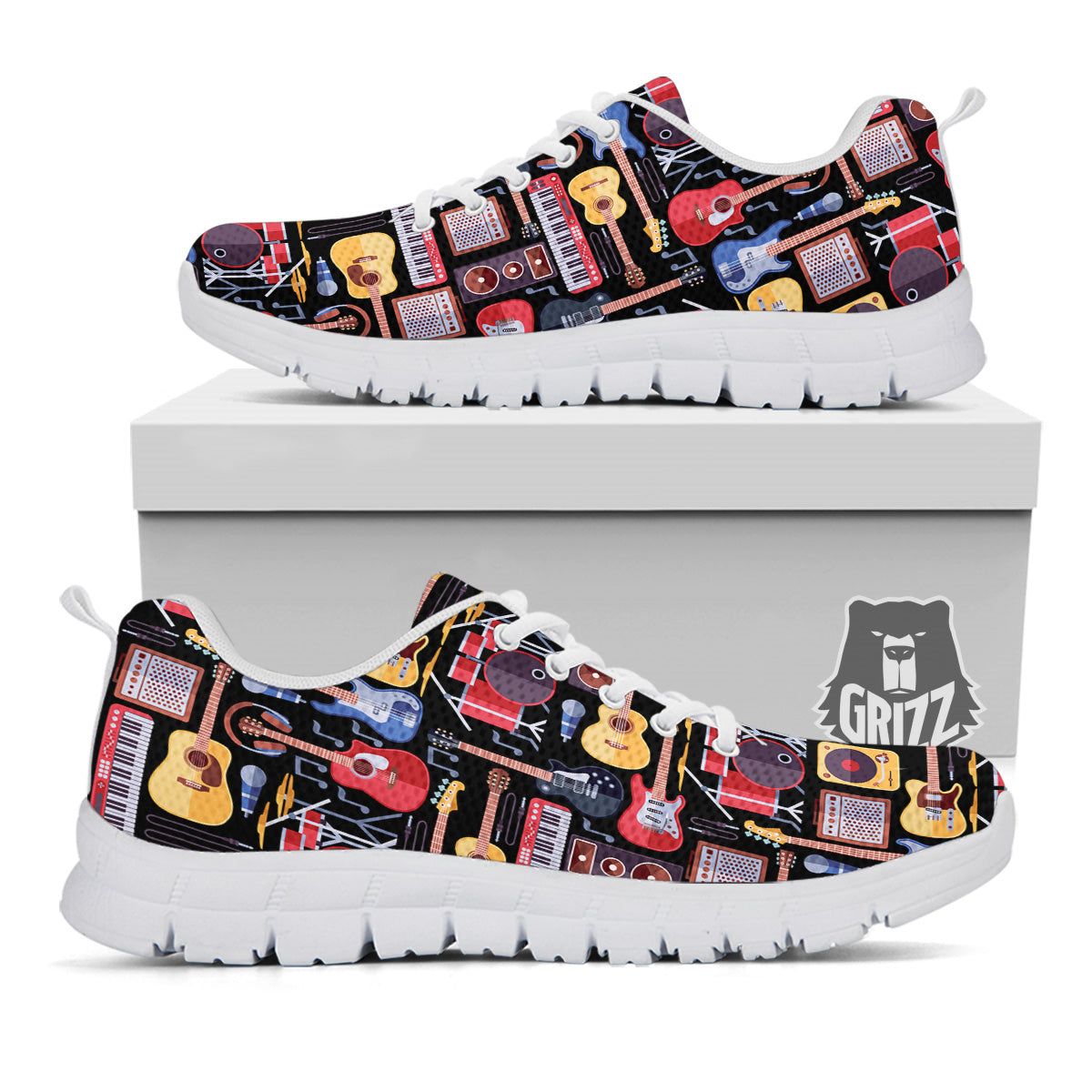Music Instruments Print Pattern White Sneaker-grizzshop