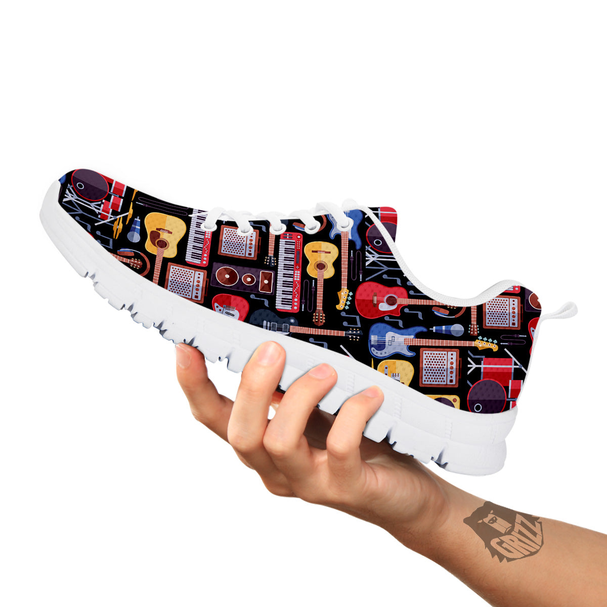 Music Instruments Print Pattern White Sneaker-grizzshop