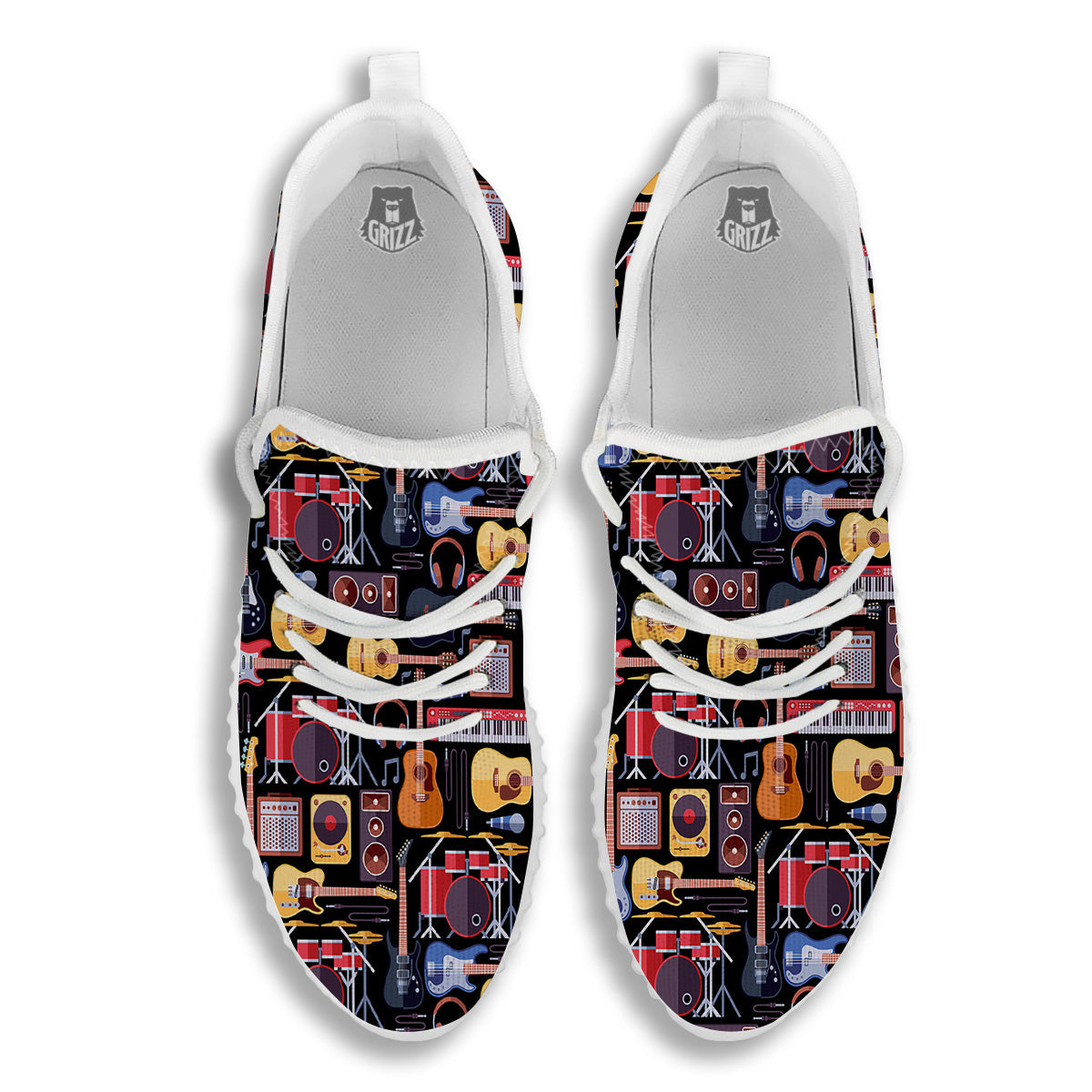 Music Instruments Print Pattern White Walking Shoes-grizzshop