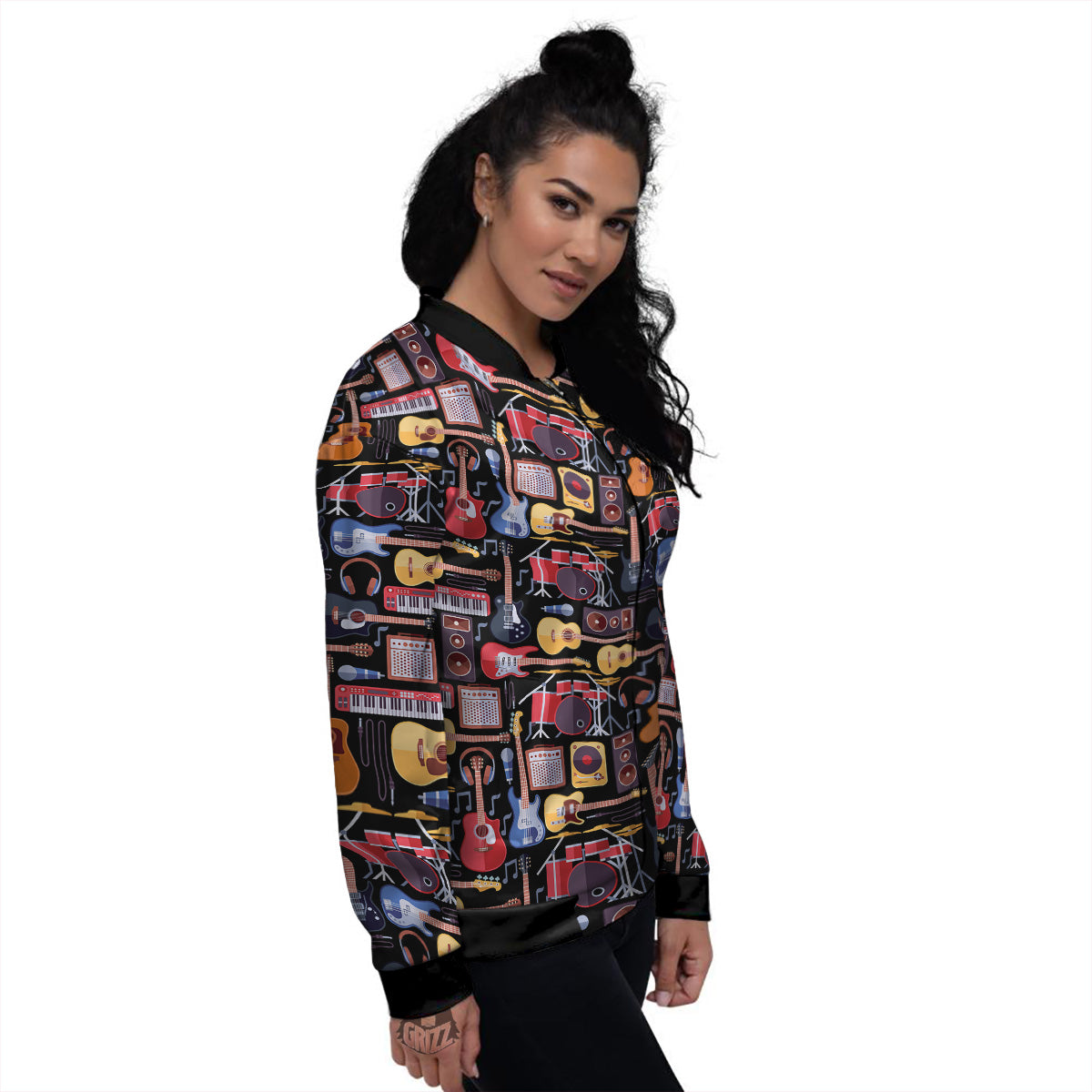Music Instruments Print Pattern Women's Bomber Jacket-grizzshop