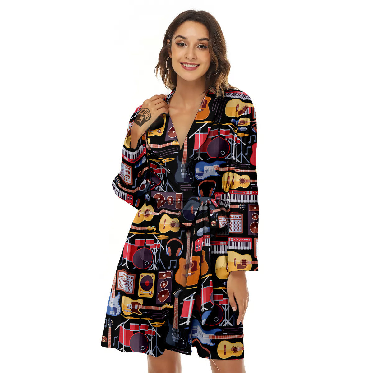 Music Instruments Print Pattern Women's Robe-grizzshop