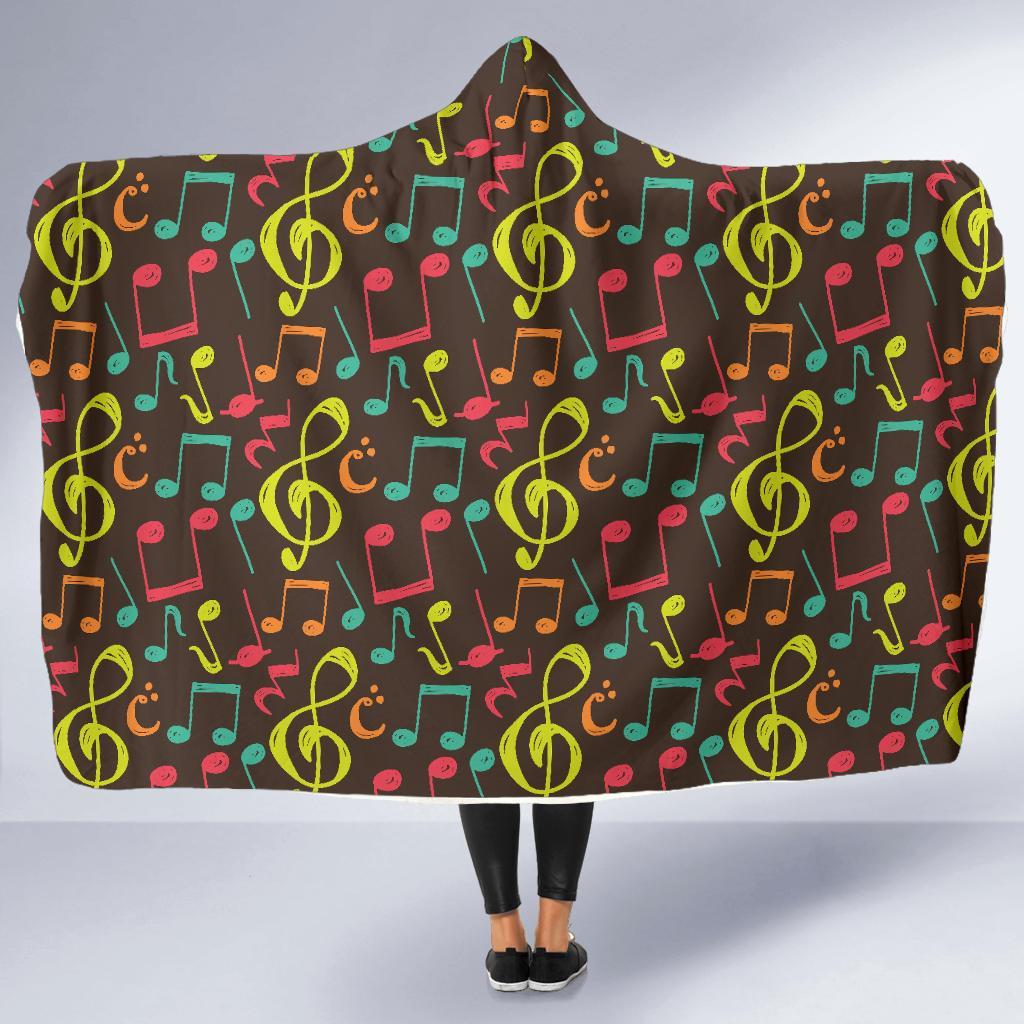 Music Note Colorful Pattern Print Hooded Blanket-grizzshop