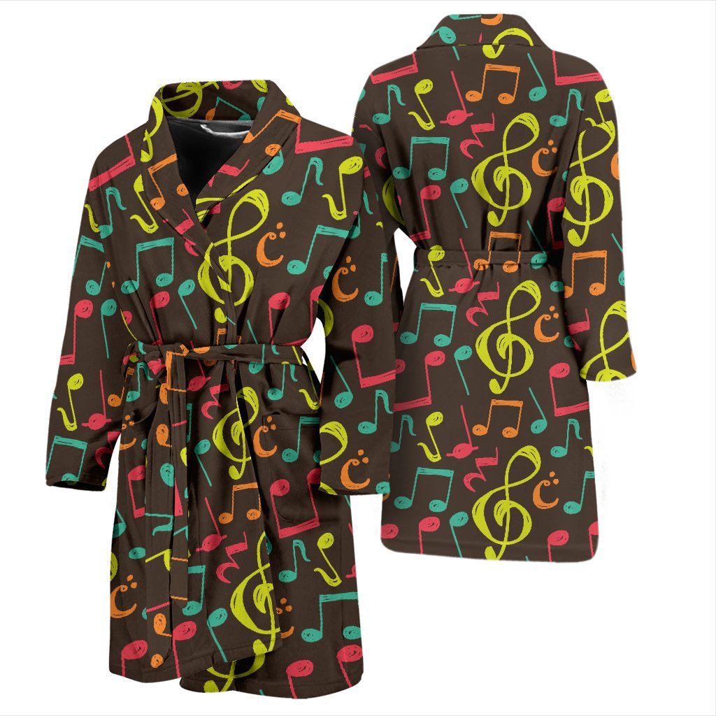 Music Note Colorful Pattern Print Men Long Robe-grizzshop