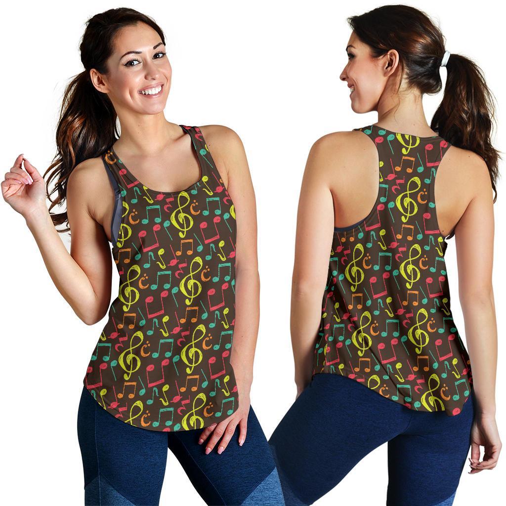 Music Note Colorful Pattern Print Racerback Tank Tops-grizzshop