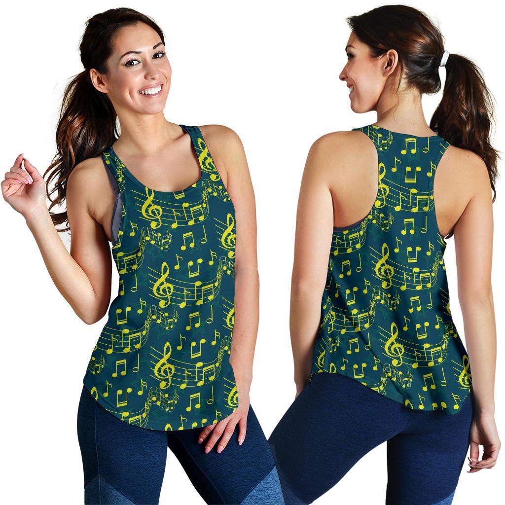 Music Note Pattern Print Racerback Tank Tops-grizzshop
