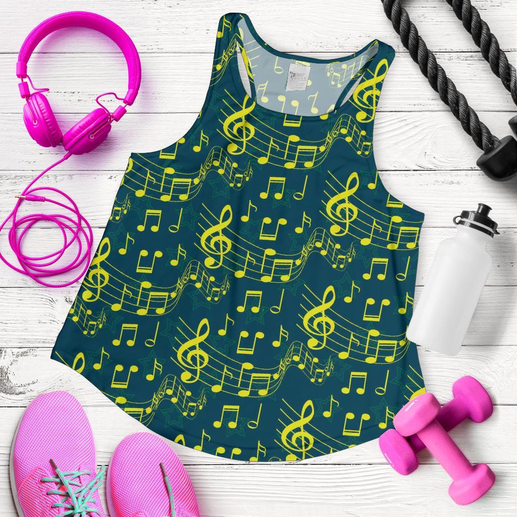 Music Note Pattern Print Racerback Tank Tops-grizzshop