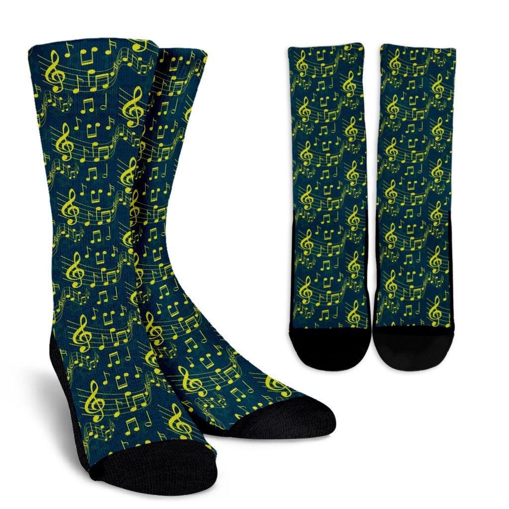 Music Note Pattern Print Unisex Crew Socks-grizzshop