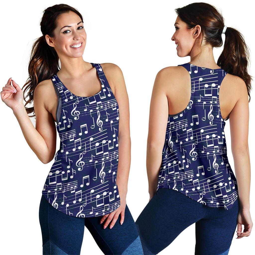 Music Note Print Pattern Racerback Tank Tops-grizzshop