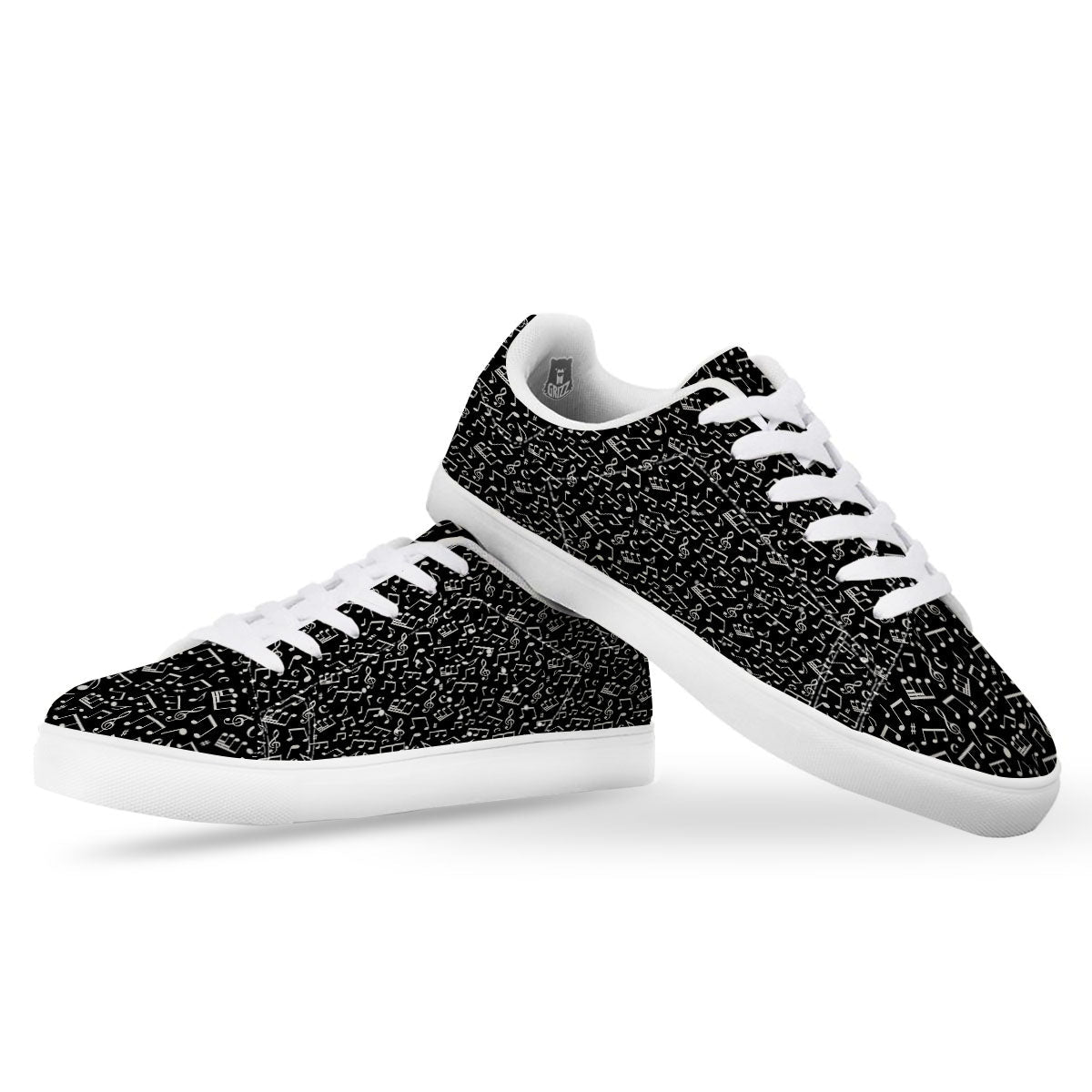 Music Note White And Black Print Pattern White Low Top Sneakers-grizzshop