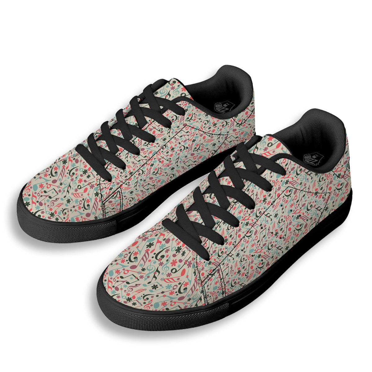 Music Notes Cute Print Pattern Black Low Top Sneakers-grizzshop