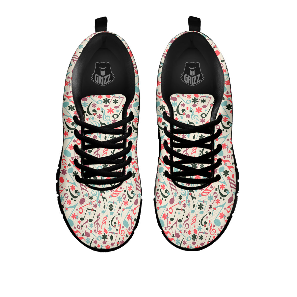 Music Notes Cute Print Pattern Black Sneaker-grizzshop