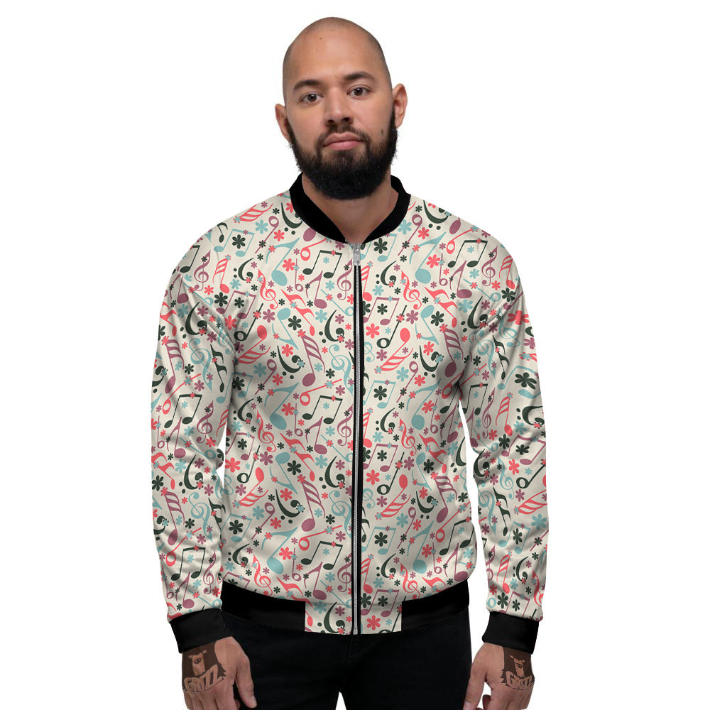 Music Notes Cute Print Pattern Men's Bomber Jacket-grizzshop