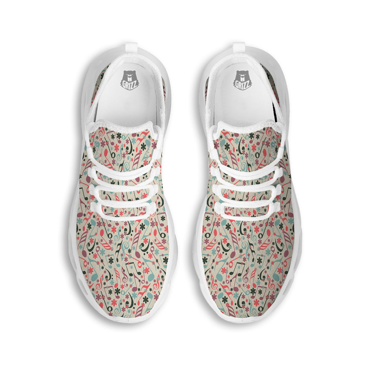 Music Notes Cute Print Pattern White Running Shoes-grizzshop