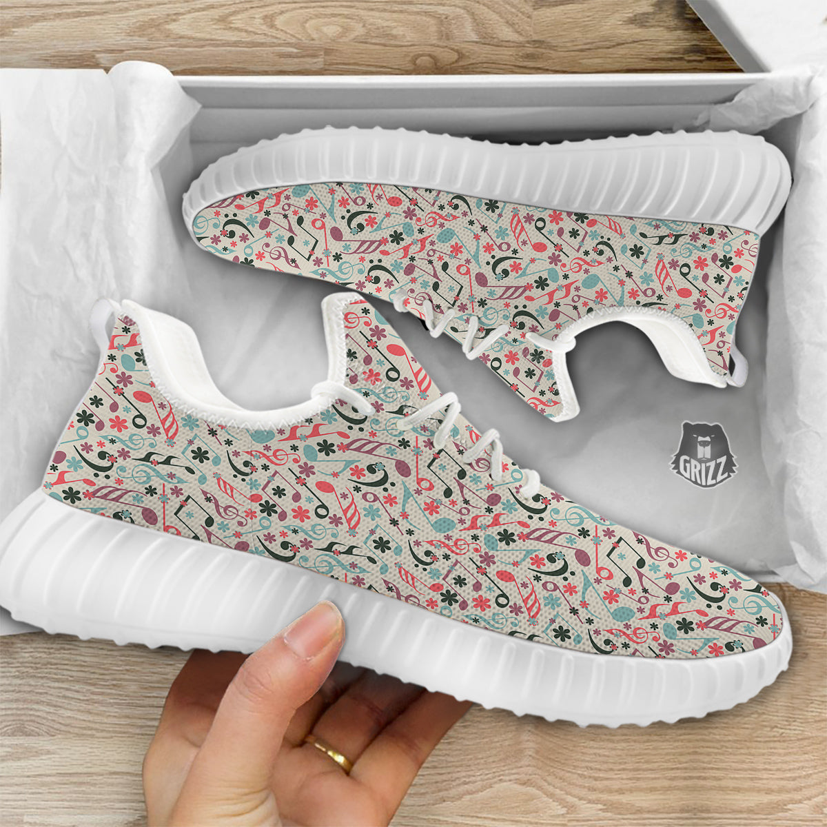 Music Notes Cute Print Pattern White Walking Shoes-grizzshop