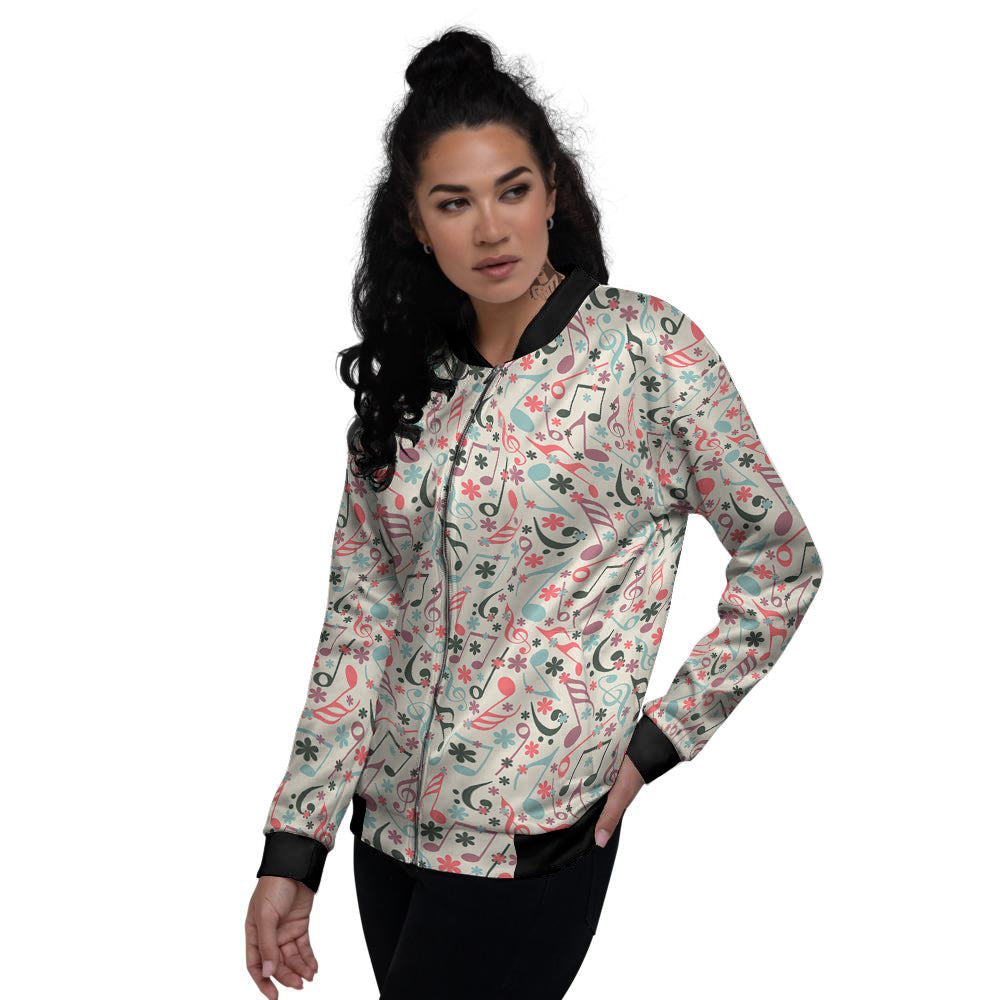 Music Notes Cute Print Pattern Women's Bomber Jacket-grizzshop
