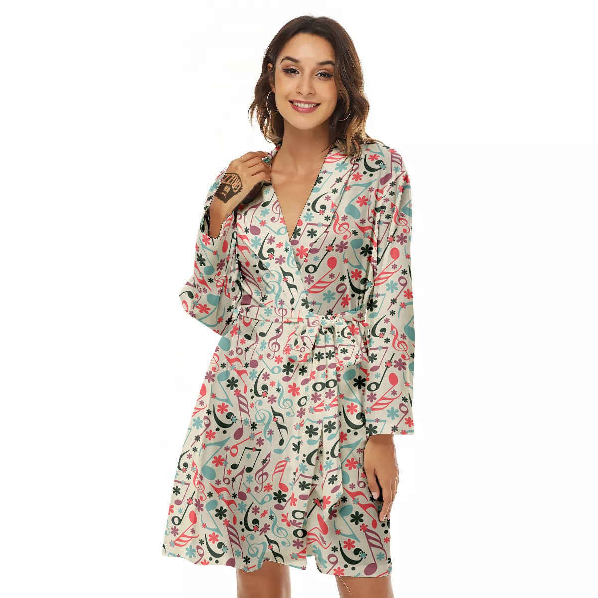 Music Notes Cute Print Pattern Women's Robe-grizzshop