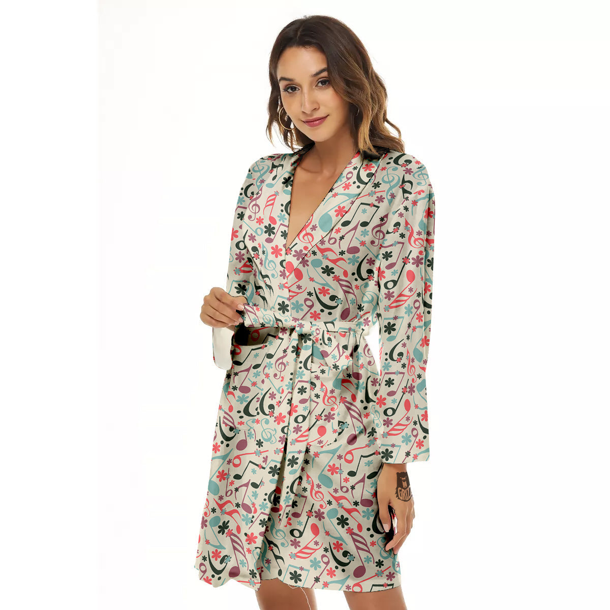 Music Notes Cute Print Pattern Women's Robe-grizzshop