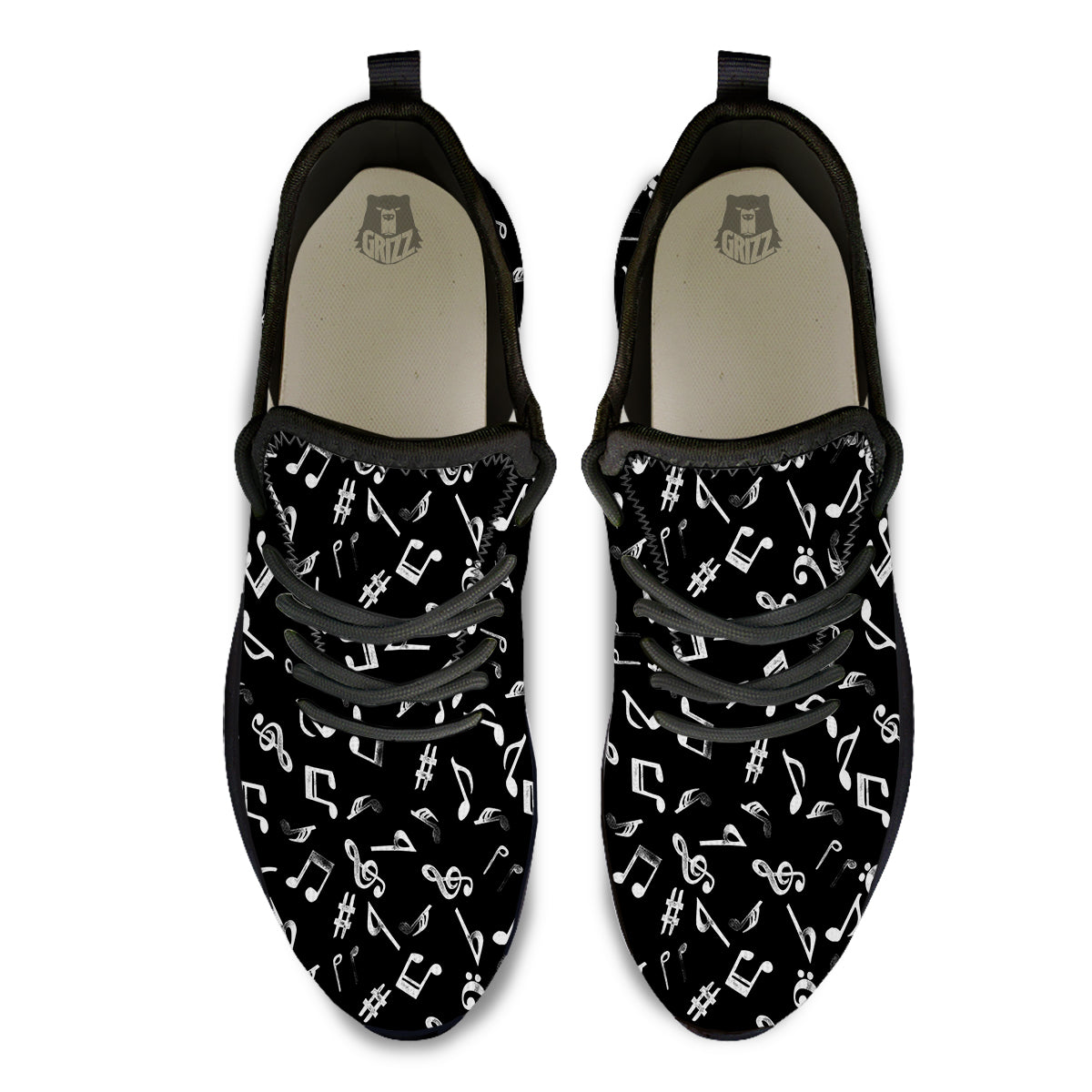 Music Notes Watercolor Print Pattern Black Athletic Shoes-grizzshop