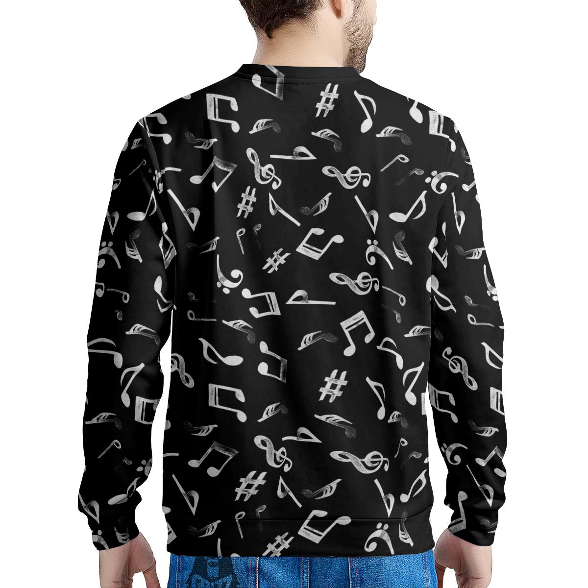 Music Notes Watercolor Print Pattern Men's Sweatshirt-grizzshop