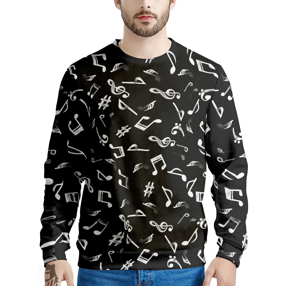 Music Notes Watercolor Print Pattern Men's Sweatshirt-grizzshop