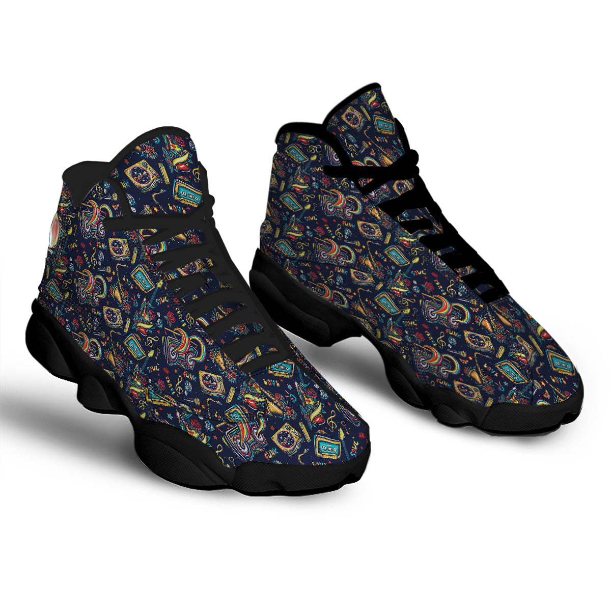 Musical Instruments Print Pattern Black Basketball Shoes-grizzshop